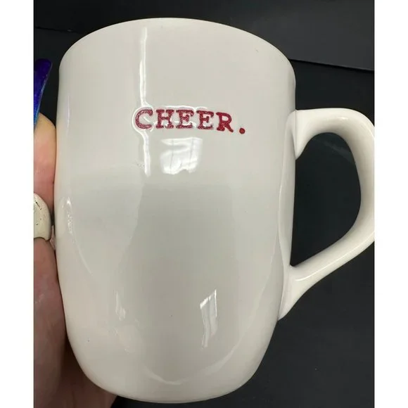 RAE DUNN CHEER White Coffee Mug Typewriter Font Red Interior 20 oz Christmas - Picture 7 of 7